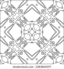 Monochrome ornamental texture with smooth linear shapes, zigzag lines, lace pattern.Abstract geometric black and white pattern for web page, textures, card, poster, fabric, textile.