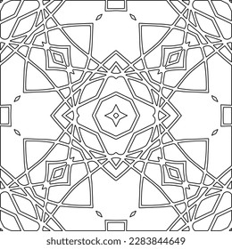 Monochrome ornamental texture with smooth linear shapes, zigzag lines, lace pattern.Abstract geometric black and white pattern for web page, textures, card, poster, fabric, textile.