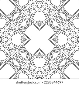 Textura ornamental monocroma con formas lineales lisas, líneas de zigzag, patrón de encaje.Resumen de patrón geométrico en blanco y negro para página web, texturas, tarjeta, afiche, tela, textil.