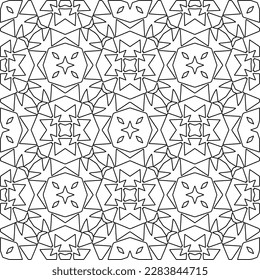 Monochrome ornamental texture with smooth linear shapes, zigzag lines, lace pattern.Abstract geometric black and white pattern for web page, textures, card, poster, fabric, textile.