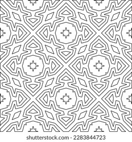 
 Monochrome ornamental texture with smooth linear shapes, zigzag lines, lace pattern.Abstract geometric black and white pattern for web page, textures, card, poster, fabric, textile.