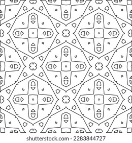 
 Monochrome ornamental texture with smooth linear shapes, zigzag lines, lace pattern.Abstract geometric black and white pattern for web page, textures, card, poster, fabric, textile.