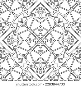 Monochrome ornamental texture with smooth linear shapes, zigzag lines, lace pattern.Abstract geometric black and white pattern for web page, textures, card, poster, fabric, textile.