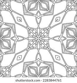 Monochrome ornamental texture with smooth linear shapes, zigzag lines, lace pattern.Abstract geometric black and white pattern for web page, textures, card, poster, fabric, textile.