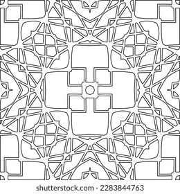 Textura ornamental monocroma con formas lineales lisas, líneas de zigzag, patrón de encaje.Resumen de patrón geométrico en blanco y negro para página web, texturas, tarjeta, afiche, tela, textil.