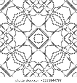 Monochrome Ziertextur mit glatten linearen Formen, Zickzacklinien, Spitzen-Muster.Abstraktes geometrisches Schwarz-Weiß Muster für Webseiten, Texturen, Karten, Poster, Gewebe, Textilien.