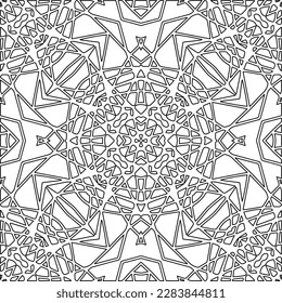 Monochrome ornamental texture with smooth linear shapes, zigzag lines, lace pattern.Abstract geometric black and white pattern for web page, textures, card, poster, fabric, textile.