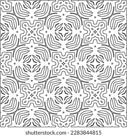 
 Monochrome ornamental texture with smooth linear shapes, zigzag lines, lace pattern.Abstract geometric black and white pattern for web page, textures, card, poster, fabric, textile.