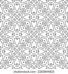 
 Monochrome ornamental texture with smooth linear shapes, zigzag lines, lace pattern.Abstract geometric black and white pattern for web page, textures, card, poster, fabric, textile.
