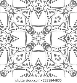 Monochrome ornamental texture with smooth linear shapes, zigzag lines, lace pattern.Abstract geometric black and white pattern for web page, textures, card, poster, fabric, textile.