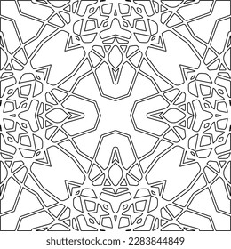 Monochrome ornamental texture with smooth linear shapes, zigzag lines, lace pattern.Abstract geometric black and white pattern for web page, textures, card, poster, fabric, textile.
