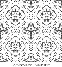 
 Monochrome ornamental texture with smooth linear shapes, zigzag lines, lace pattern.Abstract geometric black and white pattern for web page, textures, card, poster, fabric, textile.
