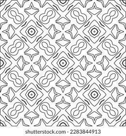 Monochrome ornamental texture with smooth linear shapes, zigzag lines, lace pattern.Abstract geometric black and white pattern for web page, textures, card, poster, fabric, textile.