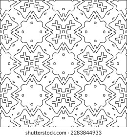 
 Monochrome ornamental texture with smooth linear shapes, zigzag lines, lace pattern.Abstract geometric black and white pattern for web page, textures, card, poster, fabric, textile.