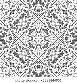 Monochrome ornamental texture with smooth linear shapes, zigzag lines, lace pattern.Abstract geometric black and white pattern for web page, textures, card, poster, fabric, textile.