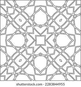 Monochrome ornamental texture with smooth linear shapes, zigzag lines, lace pattern.Abstract geometric black and white pattern for web page, textures, card, poster, fabric, textile.