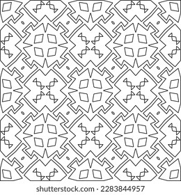 
 Textura ornamental monocroma con formas lineales lisas, líneas de zigzag, patrón de encaje.Resumen de patrón geométrico en blanco y negro para página web, texturas, tarjeta, afiche, tela, textil.
