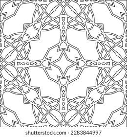 Textura ornamental monocroma con formas lineales lisas, líneas de zigzag, patrón de encaje.Resumen de patrón geométrico en blanco y negro para página web, texturas, tarjeta, afiche, tela, textil.