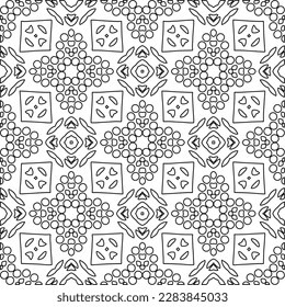 Monochrome ornamental texture with smooth linear shapes, zigzag lines, lace pattern.Abstract geometric black and white pattern for web page, textures, card, poster, fabric, textile.