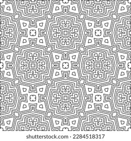 
 Monochrome ornamental texture with smooth linear shapes, zigzag lines, lace pattern.Abstract geometric black and white pattern for web page, textures, card, poster, fabric, textile.