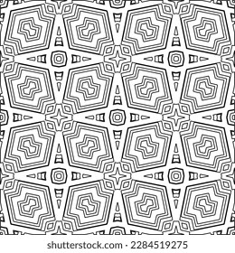 
 Textura ornamental monocroma con formas lineales lisas, líneas de zigzag, patrón de encaje.Resumen de patrón geométrico en blanco y negro para página web, texturas, tarjeta, afiche, tela, textil.