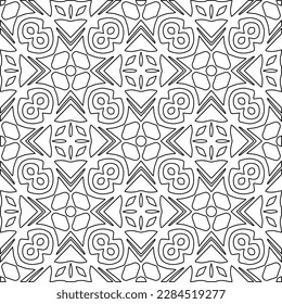 
 Monochrome ornamental texture with smooth linear shapes, zigzag lines, lace pattern.Abstract geometric black and white pattern for web page, textures, card, poster, fabric, textile.