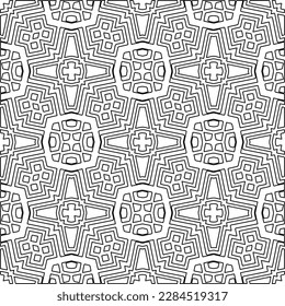 
 Monochrome ornamental texture with smooth linear shapes, zigzag lines, lace pattern.Abstract geometric black and white pattern for web page, textures, card, poster, fabric, textile.