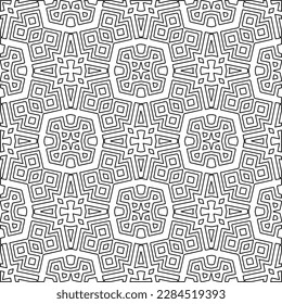 
 Monochrome ornamental texture with smooth linear shapes, zigzag lines, lace pattern.Abstract geometric black and white pattern for web page, textures, card, poster, fabric, textile.
