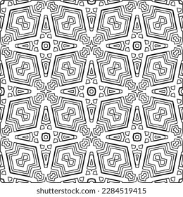 
 Monochrome ornamental texture with smooth linear shapes, zigzag lines, lace pattern.Abstract geometric black and white pattern for web page, textures, card, poster, fabric, textile.