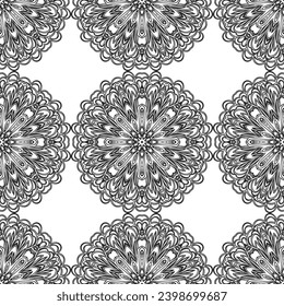 Monochrome ornamental texture with smooth linear shapes, lines, lace pattern. Abstract geometric black and white pattern for web page, textures, card, poster, fabric, textile