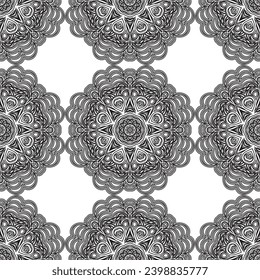 Monochrome ornamental texture with smooth linear shapes, lines, lace pattern. Abstract geometric black and white pattern for web page, textures, card, poster, fabric, textile