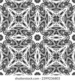 Textura ornamental monocroma con formas lineales lisas, líneas, patrón de encaje. Resumen de patrones geométricos en blanco y negro para páginas web, texturas, tarjetas, afiches, tejidos, textiles