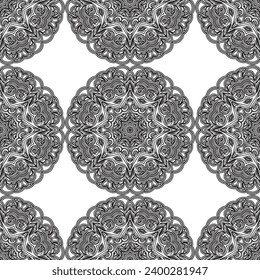 Monochrome ornamental texture with smooth linear shapes, lines, lace pattern. Abstract geometric black and white pattern for web page, textures, card, poster, fabric, textile