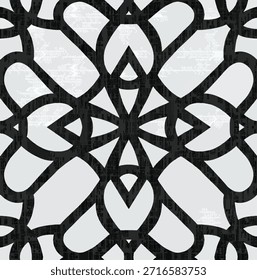 Patrón de repetición geométrico ornamentado monocromo