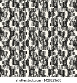 Monochrome Ornate Grain Stroke Textured Background. Seamless Pattern.