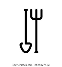 Monochrome Outline of Agricultural Implements for Digging and Farming