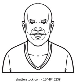 monochrome outline comic drawing of a bald man with a full beard. avatar, upper body.