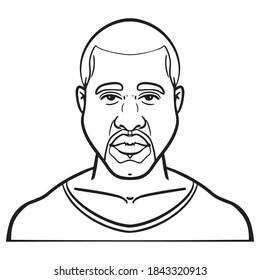 monochrome outline comic illustration of a man with a beard. avatar, head.