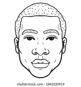 monochrome outline comic illustration of a man. avatar, head.