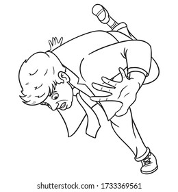 monochrome outline drawing of a businessman with a suit falling down. head ahead, slip, jump, isolated, free-standing.