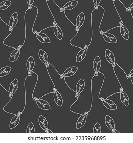 Icono del vector de la bombilla de contorno monocromo sin fisuras. Ilustración dibujada a mano de una línea continua. Papel de escritorio, fondo gráfico, tela, impresión, papel envolvente, pancarta, tarjeta.