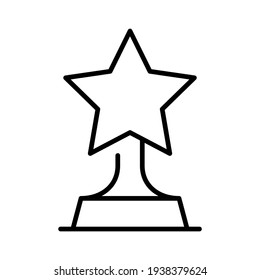 Monochrome Umriss belohnen Symbol Vektorgrafik. Vergossen einfache Sternstatuette einzeln auf Weiß. Logo-Trophäe Symbol des Sieges Triumph. Minimalistisches Gütesiegel für den Erfolg