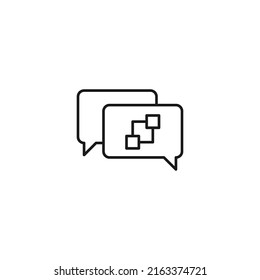 Monochrome outline sign drawn with black thin line. Modern symbol suitable for advertisement, web sites, stores. Vector line icon of cubes inside of speech bubble 