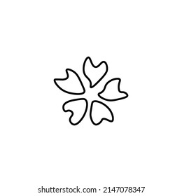 Monochrome outline sign suitable for web sites, books, banners, stores, advertisements. Editable stroke. Line icon of flower with petals in form of hearts