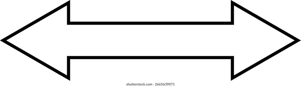 Monochrome outlined double sided arrow illustration. Vector illustration of double arrow clip art. Black arrow pointing left and right, bidirectional arrow. Minimalist graphic with geometric shapes