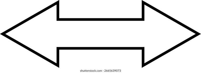 Monochrome outlined double sided arrow illustration. Vector illustration of double arrow clip art. Black arrow pointing left and right, bidirectional arrow. Minimalist graphic with geometric shapes