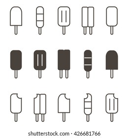 Monochrome outlined ice cream vector icon set, collection isolated on white background.