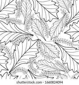 Hojas de contorno monocromo. Patrón veloz. Diseño para tela, impresión, envoltura.