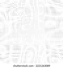 Monochrome overlay texture of rough canvas fiber. Burlap grunge checkered pattern. Gray and white dot lattice fabric. Textile grid, braided thread background. Cloth linen sack backdrop. Vector