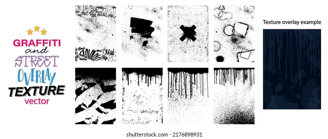 Monochrome Overlay Texture for von. Collection vector effects for backdrop - spray, grainy, spray grunge, old tree, vintage. Background texture overlay template. Vector set stamps. Mockup effects
